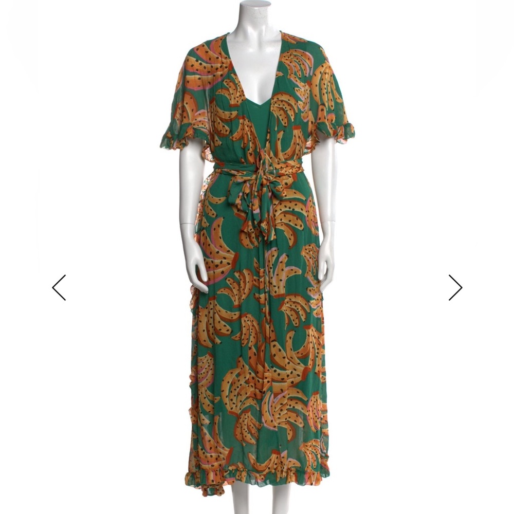 Farm Rio Raining Bananas maxi wrap dress size XS